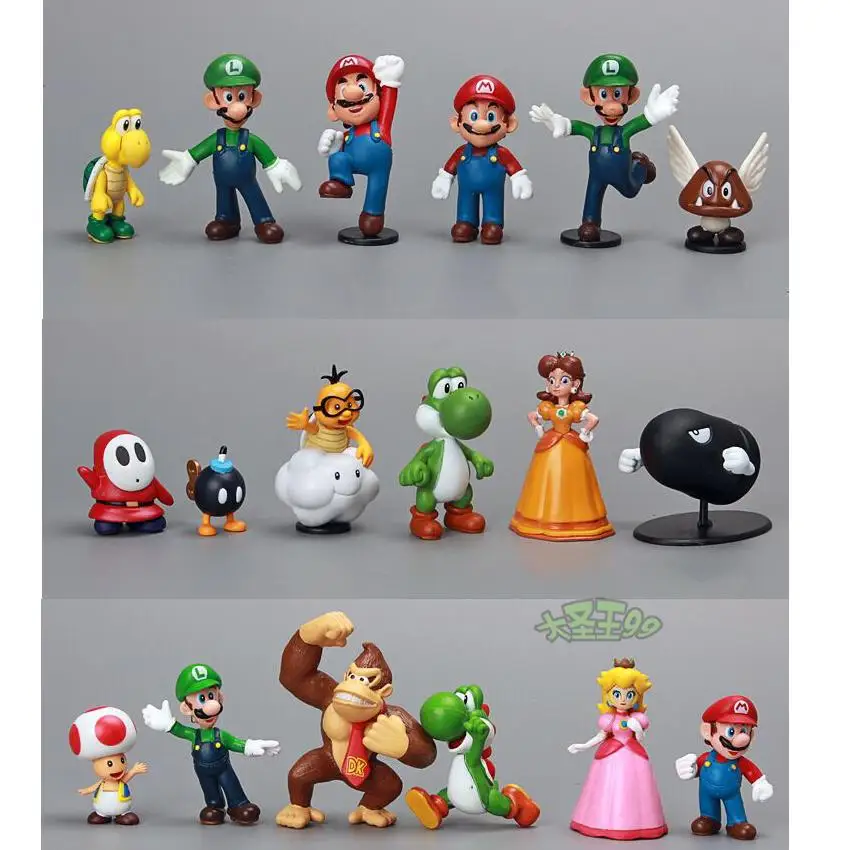

2019 HOT SALE High Quality PVC Super Mario Bros Luigi Action Figures 18pcs/set youshi mario Gift OPP for christmas gift