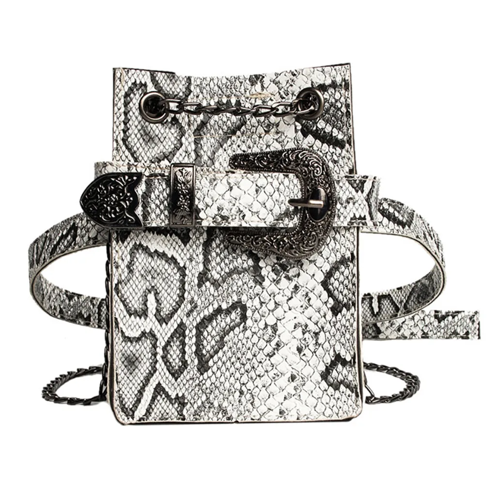

Women Retro snakeskin Crossbody Bag girl Serpentine Vintage Leather Messenger chain beach Bag for lady mini flap Chest Bag set