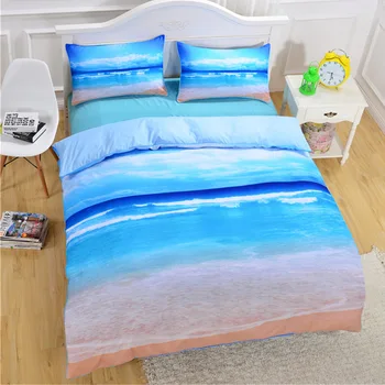 

Blue Sea View Print Bedding Set King Queen Bohemian Quilt Duvet Cover Set Bedclothes 1x Duvet Cover 2x Pillowcase Juego de cama