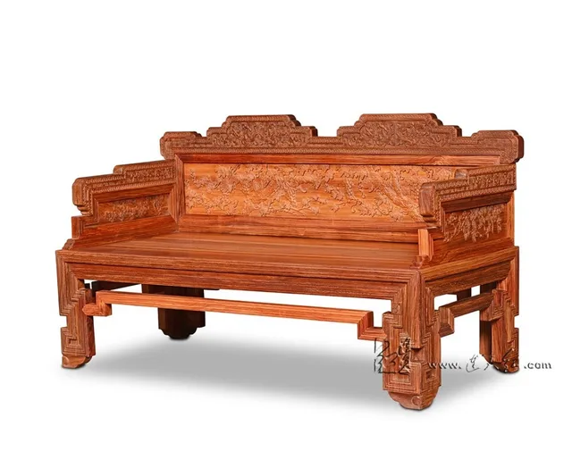 Cheap New Chinese Modern Style Rosewood Chaise Lounge Living Room Double Sofa Bed Home Furniture Solid Wood Annatto 2 Seaters Sofa New