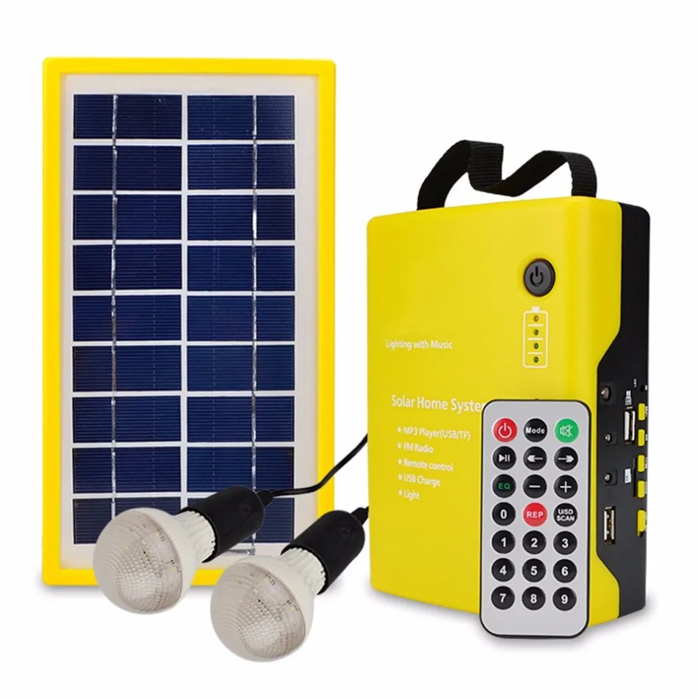 

Solar Panel Mobile Power Rechargeable With Audio Function Speaker Portable Remote Control Support TF Card With LED Light Bulb