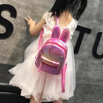 

Cute Girls Laser Rabbit Ear Travel Backpacks Women School Bags Gradient Parent-child Knapsack PU Leather Casual Rucksack