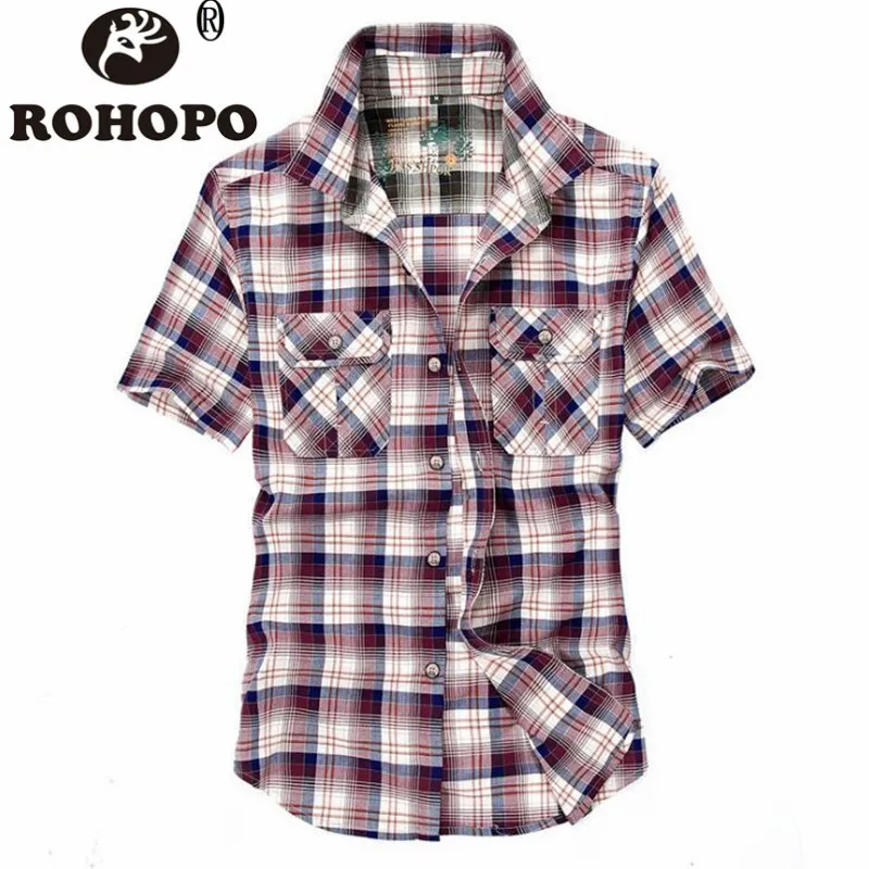 

Plaid Summer Men Shirt Turn Down Collar Short Sleeve Off Road Style Casual Cotton Shirts College Korean Style Clothing Men 2019