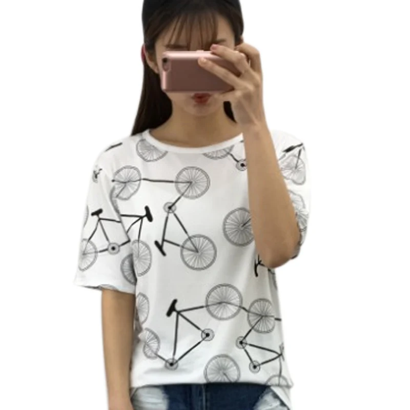 

Newly Summer Women Sexy T-shirt Short Sleeve Bicycles Printed Loose Casual Ladies Girls T-shirts DOD886