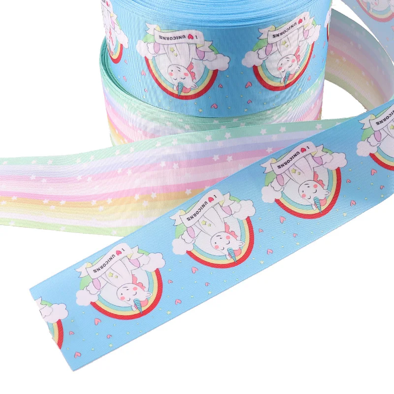 JOJO BOWS 75mm 2y Grosgrain Stain Ribbon For Crafts Unicorn Printed Tape For Needlework DIY Hair Bows Gift Wrapping Party Decor