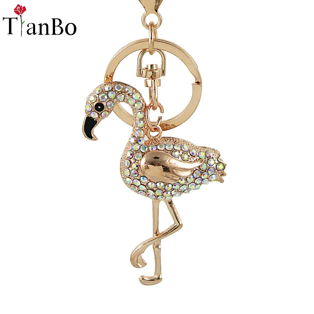 

Key Chain Crystal-AB Red-crowned Crane Keychain Jewelry Handmade Art Metal Pendant Keyring Key Ring for Women Gifts
