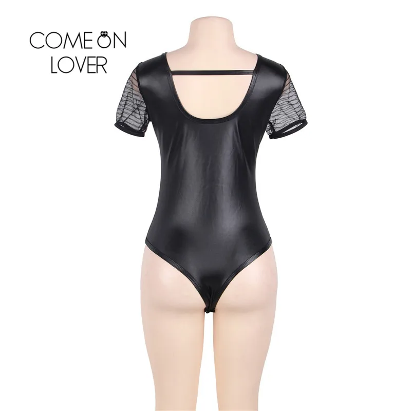 Comeonlover Клубная одежда Bodycon Playsuit женский, Черный боди короткий рукав кожа Combinaison короткие комбинезоны для Для женщин RE80642