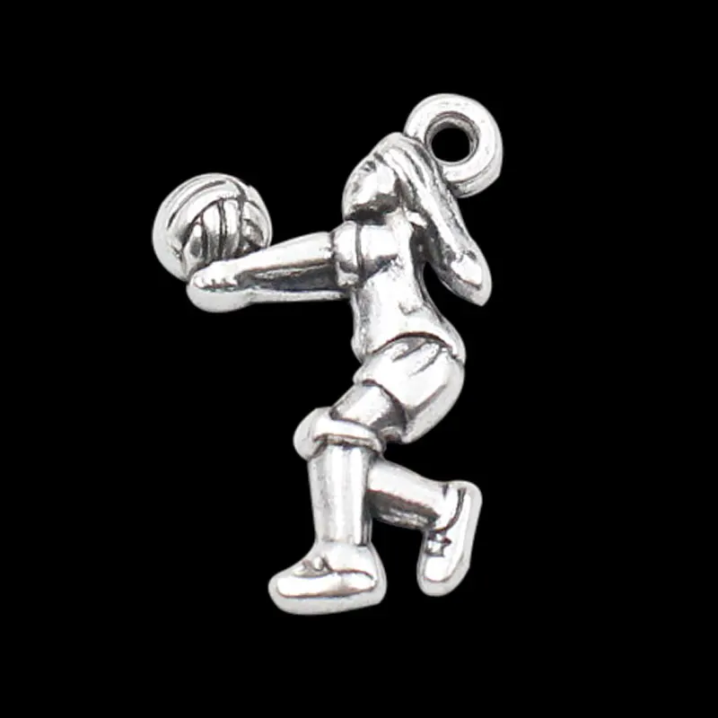

RAINXTAR Wholesale Playing Volleyball Girl Charms Vintage Sport Pendant Charms AAC153