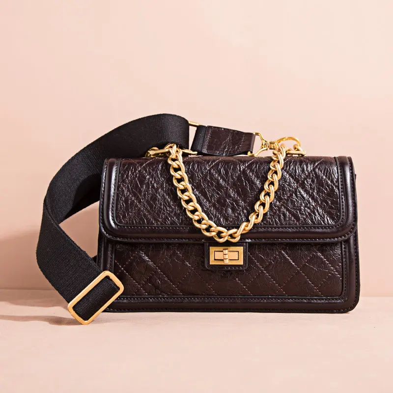 Cuir Arrivée Messager Véritable Diamant Haute Impression Coffee Nouvelle Noir Sac Bandoulière Qualité En Chaînes De deep Treillis qfdwYwt