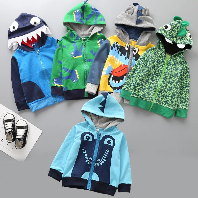 

Spring Boys Jacket Cartoon Dinosaur Crocodile Kids Coats with Zipper Hooded Children's Jacket Outerwear Baby Boys Clothes