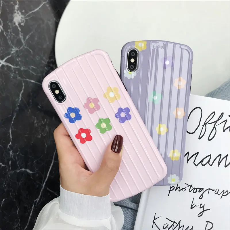 

Korean style light purple pale pink cute flowers Phone Case For Huawei nova3 4 mate 20 P20 30 pro Glossy Arc Suitcase Back Cover