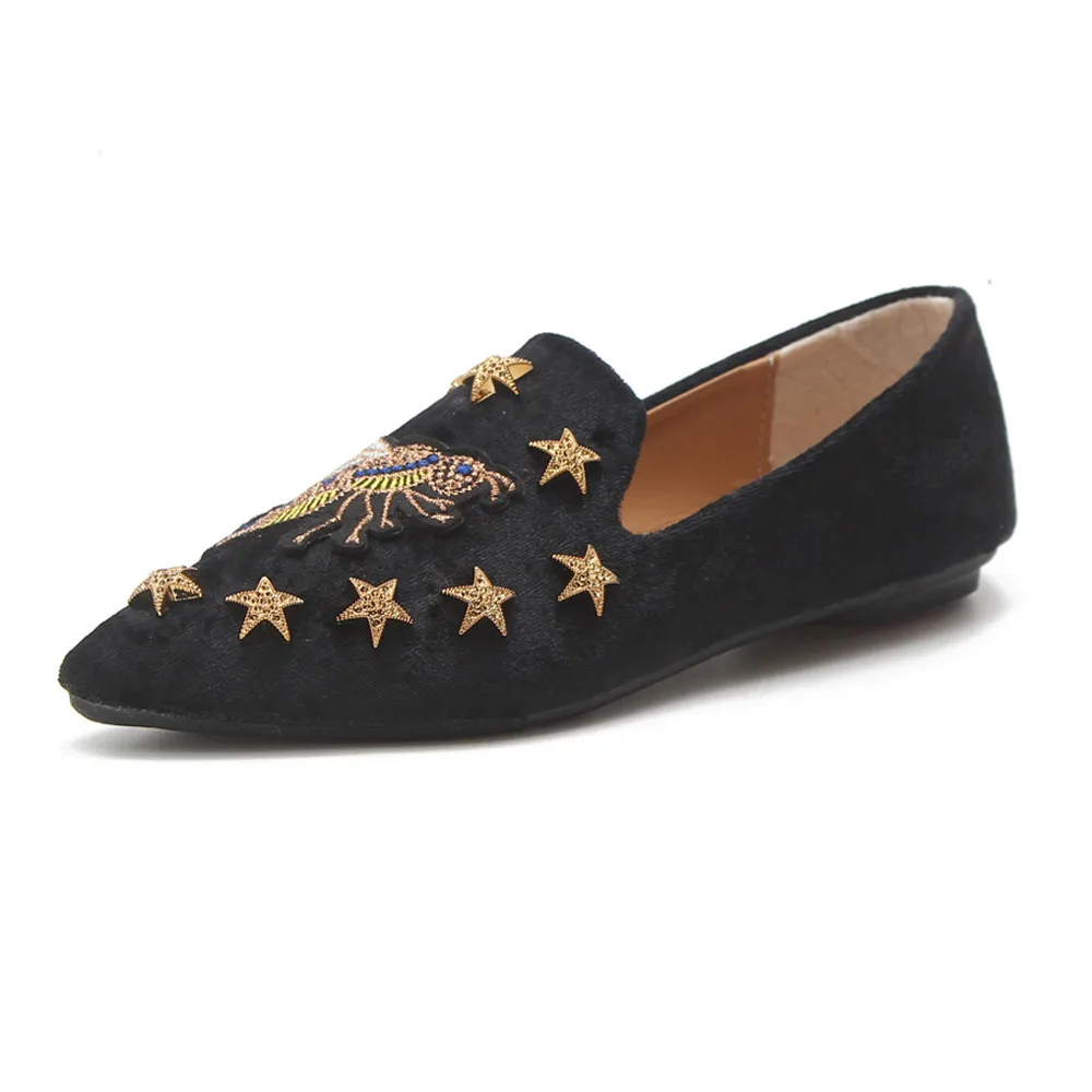 

Wommen Spring Beautiful Ladies Bee Embroidery Suede Flats Comfort Soft Shoes For Woman Soft Slip-On Casual Shoes
