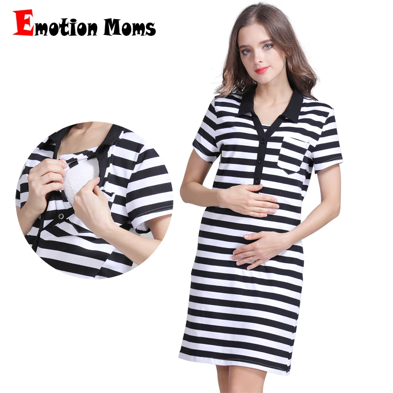 

Emotion Moms Cotton Striped Maternity dresses pregnancy clothes for Pregnant Women nursing dress Breastfeeding Dresses Skirt