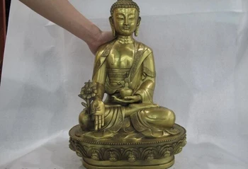 

USPS to USA S0361 18 Tibet Buddhism Brass Copper Medicine Bhaisajyaguru Sakyamuni Buddha Statue