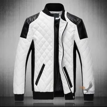 Мужская облегающая мотоциклетная кожаная куртка черные и белые Лоскутные кожаные куртки и пальто со стоячим воротником куртка из искусственной кожи 6XL