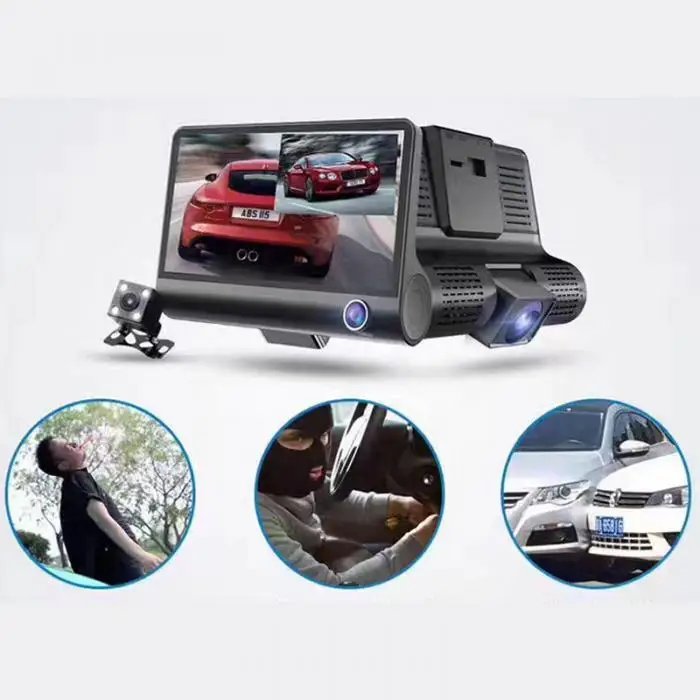 170 градусов 1080P HD 3 объектив Автомобильный видеорегистратор g-сенсор рекордер+ камера заднего вида автомобильный стиль