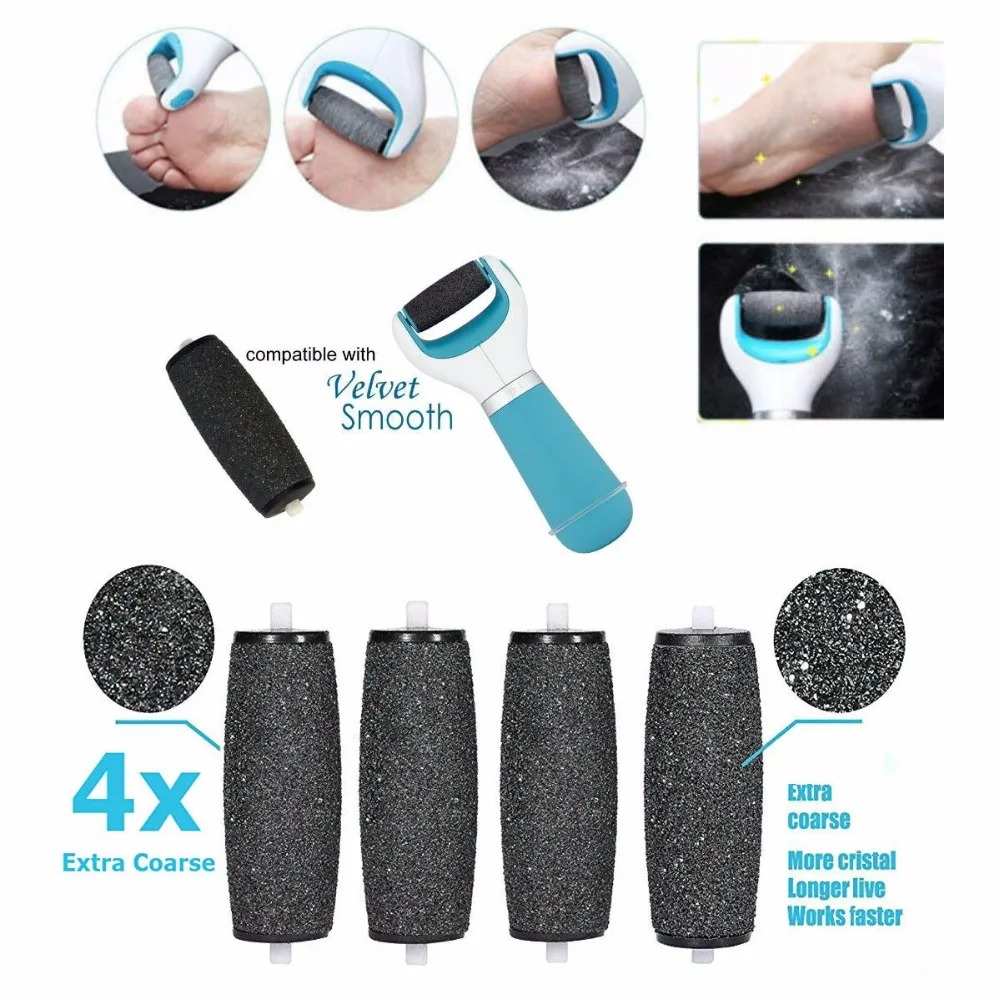 

4x Hard Skin Remover Coarse Replacement Rollers Heads for Velvet Smooth