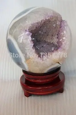 

huij 00108 TOP!!! Amethyst AGATE Quartz Crystal Geode Sphere Ball from Brazil + STAND