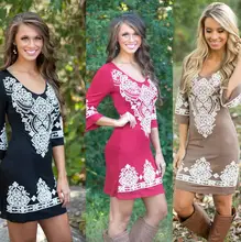 Hot Sale! 2016 New Women Summer Casual Dresses Sexy Spoon Neck 3 Colors 5 Sizes Three Quarter Sleeve Skater Lace Dress