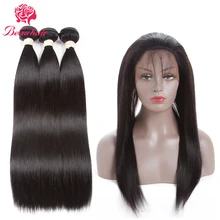 Beau Hair Brazilian Straight 3 Bundles With 360 Lace Frontal Deals Natural Color Non-Remy Human Hair Weaving With Closure Deals