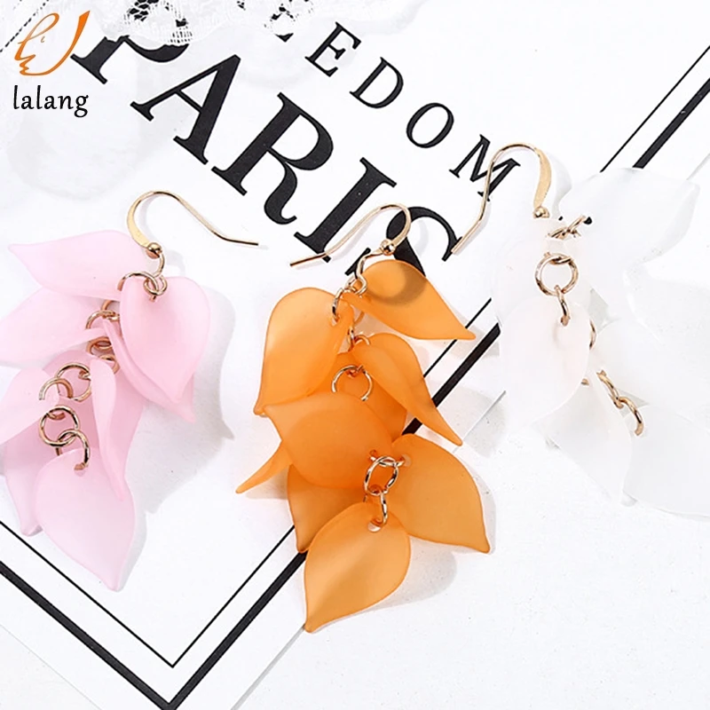 Ladies Fashion Candy Color Multilayer Petals Earrings Women Creative Earring Tassel Acrylic