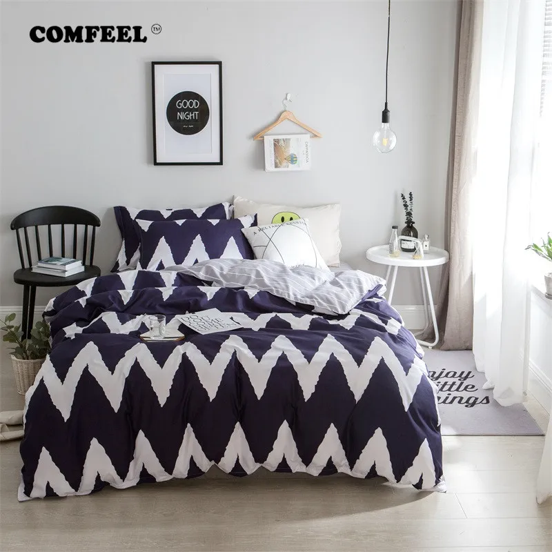 

COMFEEL 4pcs of Stylish Cotton Fabric Bed Seting Quilt Duvet Cover Flat Sheet Pillow Case Comforter Bedding Sets Cute Bed Twill