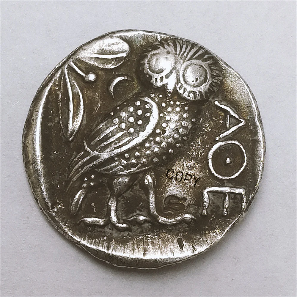 Греческая Athena старинная Сова монеты Посеребренная монета сова копия кольцо с