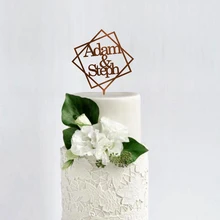 Персонализированные Свадебный торт Топпер, пользовательское имя торт Топпер для свадьбы, геометрический торт Топпер, свадебное украшение на годовщину