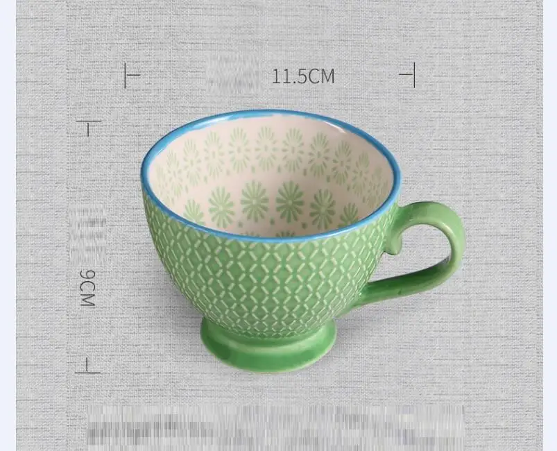 Ретро кофейная чашка керамическая винтажная чашка креативные принадлежности для кафе бара рельефная индивидуальная чашка для завтрака R368 - Цвет: Светло-зеленый