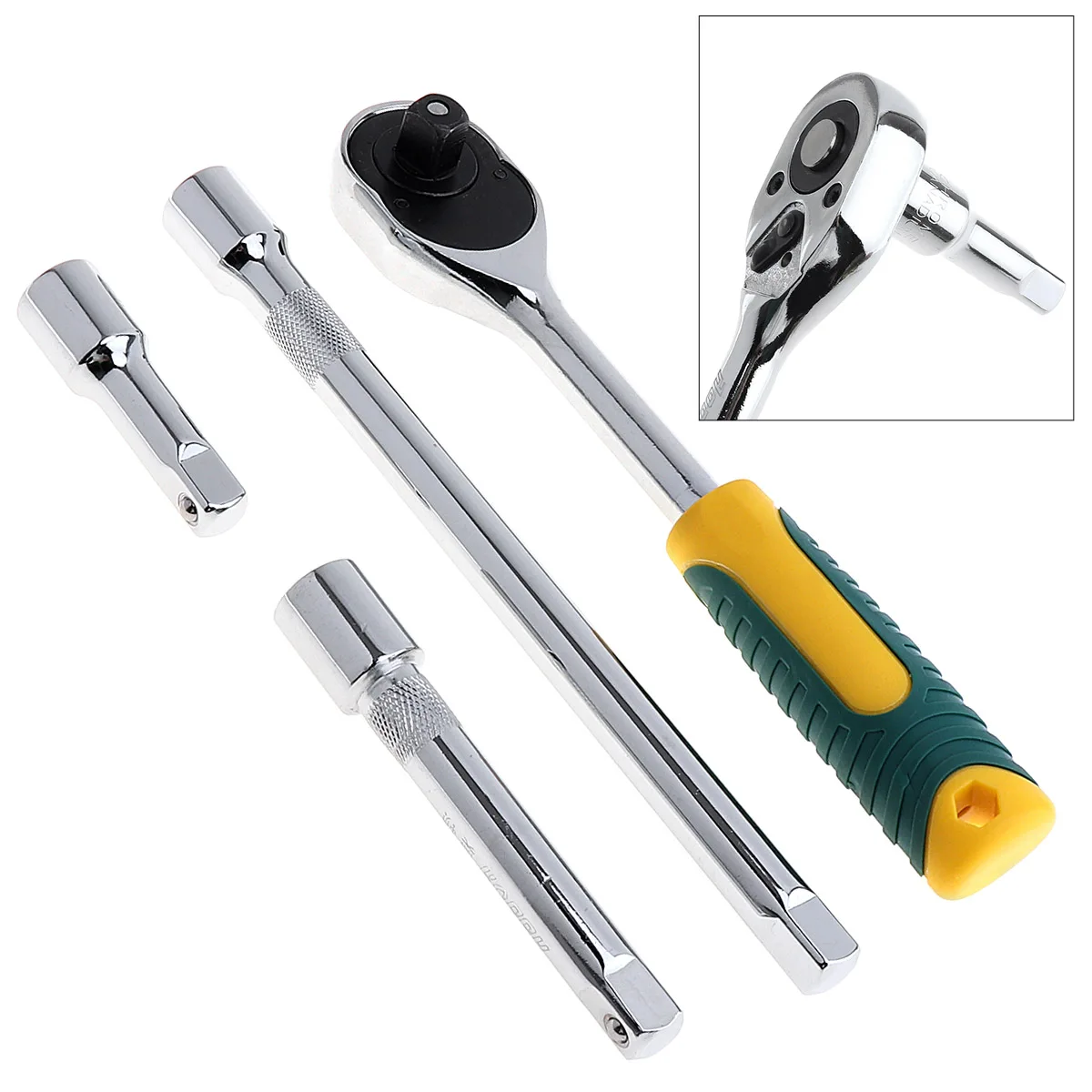 

1/2 Inch Mirror CRV Steel Fast Rapid Ratchet Wrench Spanner Hand Repair Tool with 3pcs Extension Bar for Socket 24 Teeth Wrench