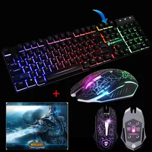 Проводная T6 Радужная подсветка с подсветкой Usb Мультимедийная эргономичная игровая клавиатура+ оптическая игровая мышь для ПК 2400 dpi+ классный коврик для мыши
