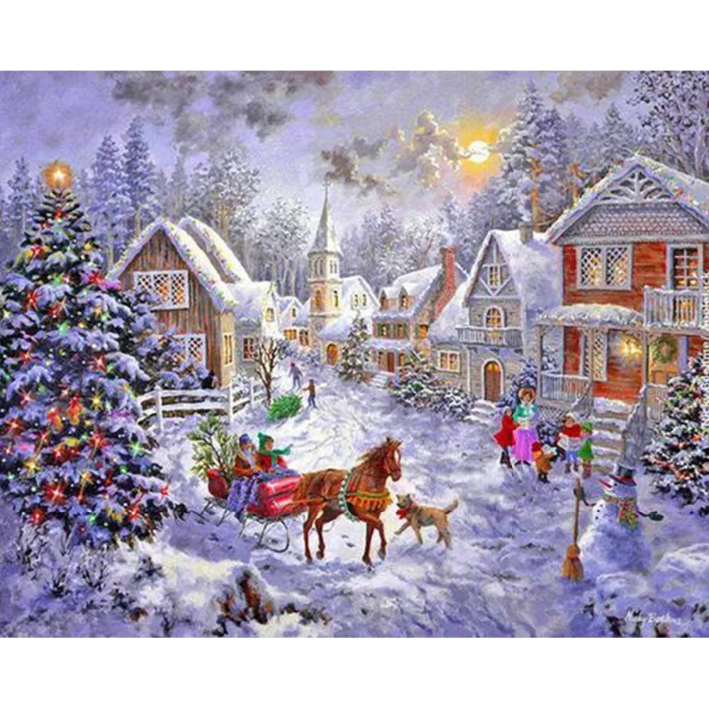 

Full Square Diamond 5D DIY Diamond Painting "Snowy House &Christmas Tree" Embroidery Cross Stitch Rhinestone Mosaic Painting KBL