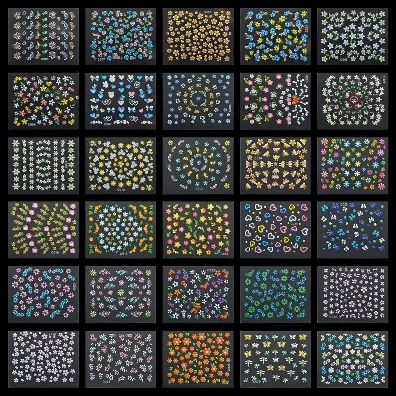 30 Sheets Nail Art 3D Stickers Flowers Design Manicure Tips Decal Decorations
