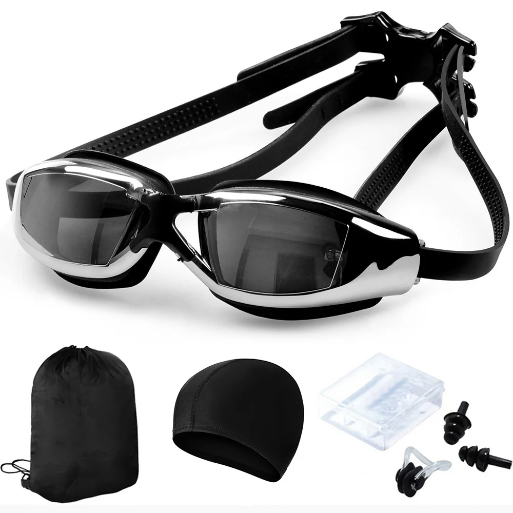 

Multicolor Swim Goggles Myopia Swimming Glasses Nasal Earplugs Swim Cap set Waterproof Woman Man HD Anti-Fog 100% UV Adjustable