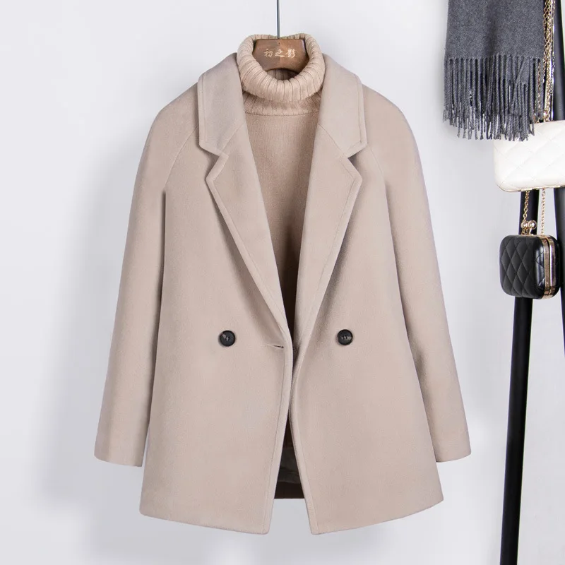 

Turn-down Collar Women Cashmer Short Coat Loose Single Button Women's Woolen Jacket Preppy Style Coat and Jacket