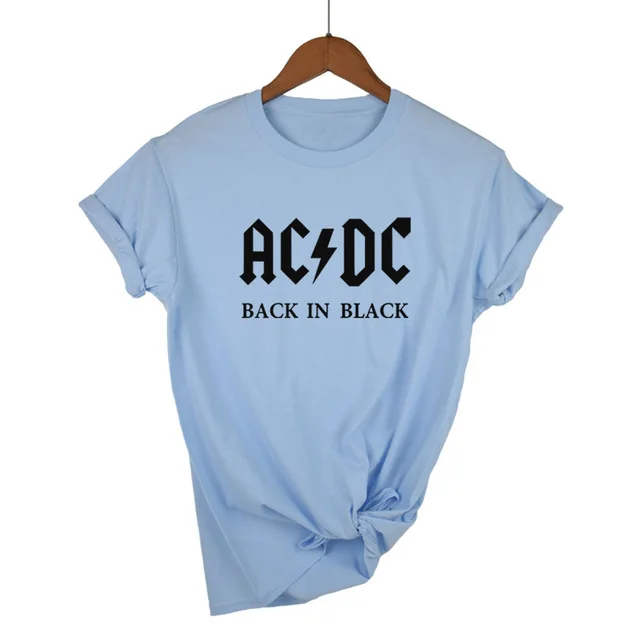 AC/DC Группа рок Харадзюку Футболка женская ACDC черная надпись печатные Графические футболки хип хоп Рэп музыка короткий рукав топы футболки - Цвет: Light Blue-B