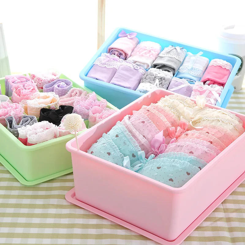

1PC Multigrid Underwear Bra Socks Storage Box Organizer With Cover Clothes Sundries Container Multifunction Plastic Closet Boxes