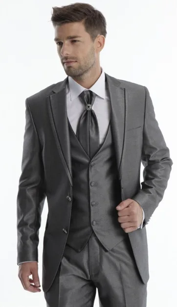 New Arrival Groom Tuxedo Dark Grey Groomsmen Notch Lapel Wedding/Dinner Suits Best Man Bridegroom (Jacket+Pants+Tie+Vest) B271 | Мужская