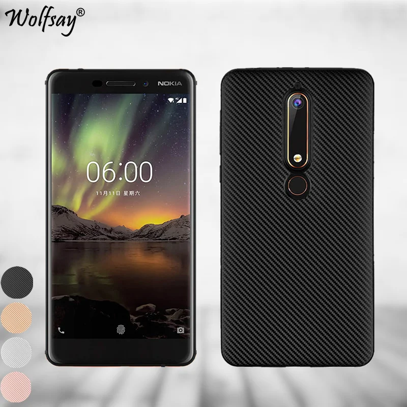 For Case Nokia 6.1 Cover 6 2018 TA-1068 TA-1050 Shockproof Carbon Fiber Texture Silicone Capas | Мобильные телефоны и