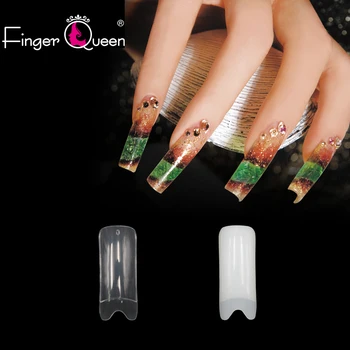 Tanie FingerQueen 100 Sztuk + Pudełko Baleriny Pół Tipsy Naturalne/jasne Trumny Fałszywe Paznokcie ABS Sztuczne DIY Fałszywe Fałszywy żel Do Paznokci UV