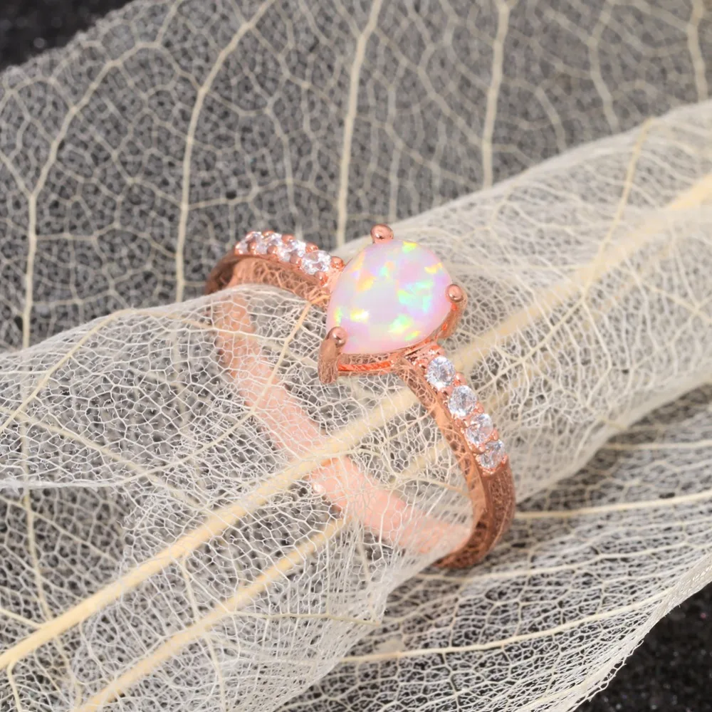 CiNily Created Pink Fire Opal Cubic Zirconia Rose Gold Color Wholesale for Women Jewelry Christmas Gift Ring Size 6-9 OJ9242