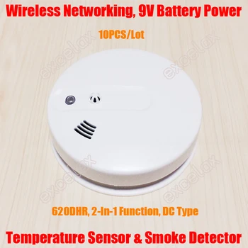 

10PCS DC Wireless Networking 2 In 1 Heat Temperature Sensor & Smoke Detector 9V Battery Power Photoelectric Fire Alarm HM-620DHR
