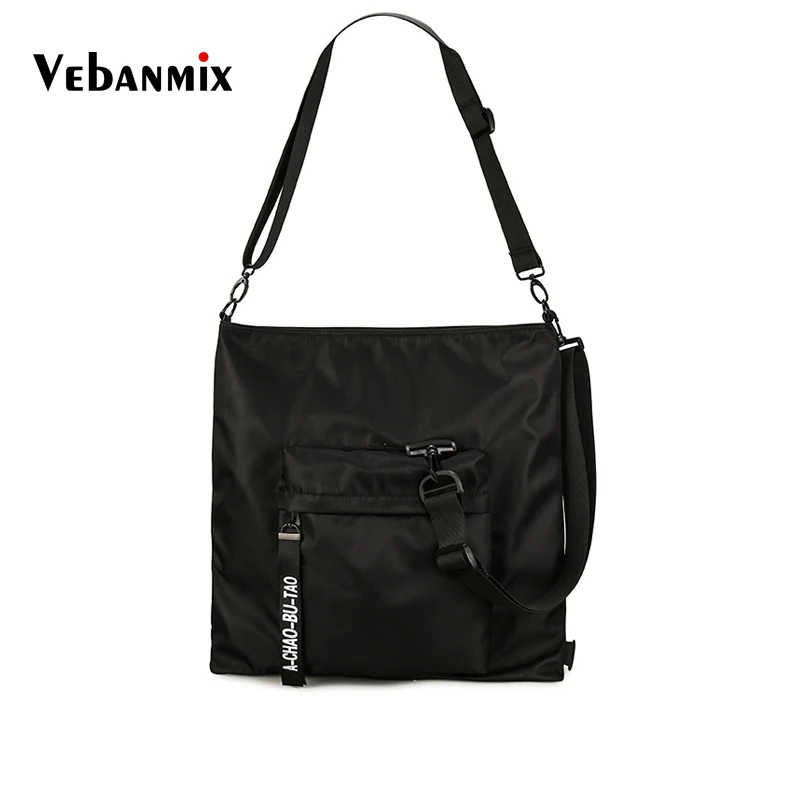 Fashion Men Messenger Bags Nylon Black Big Shoulder Bag Unisex Hip Hop Streetwear Rock Men&#39;s ...