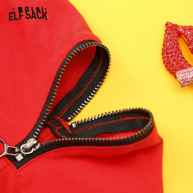 Женские хлопковые топы с молнией ELF SACK красная уличная женская футболка