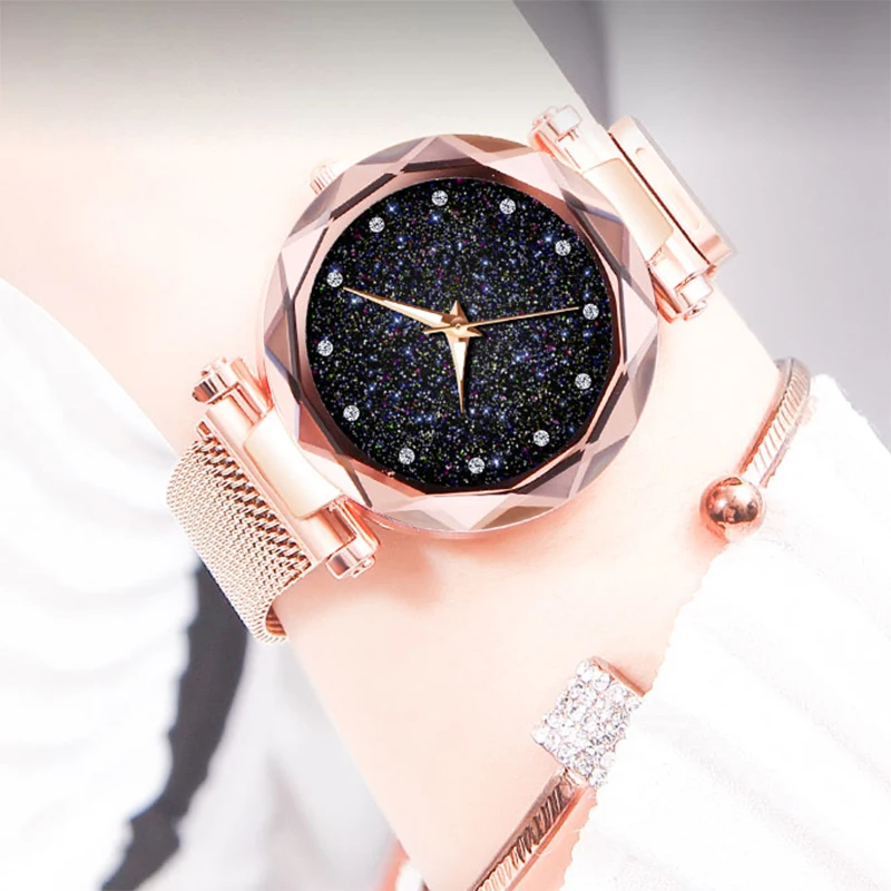 Montre Femme современная мода звезда алмаз кварцевые часы Ms. Mesh браслет из нержавеющей стали высокое качество Магнитная Повседневная Женская