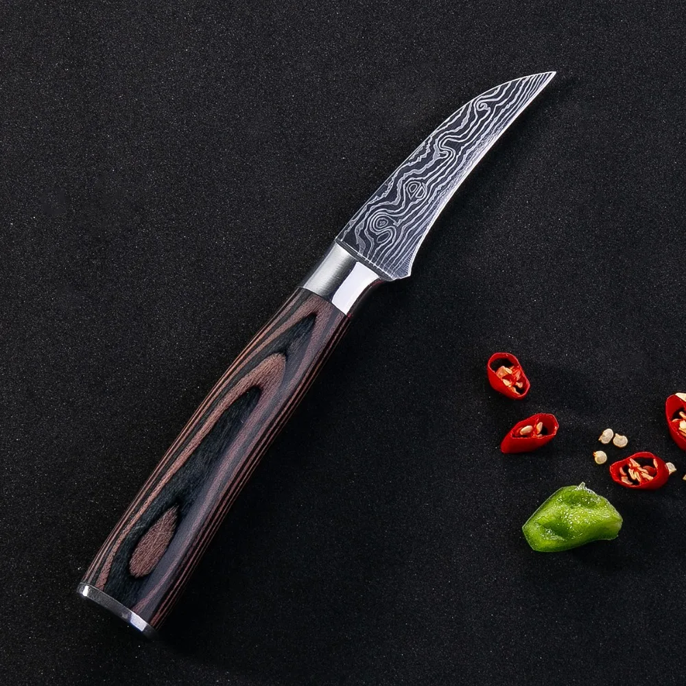 3," дюймовый нож для пилинга, супер острый японский нож с деревянной ручкой, кухонные Дамасские Ножи, нож для рыбы с цветной деревянной ручкой, подарок