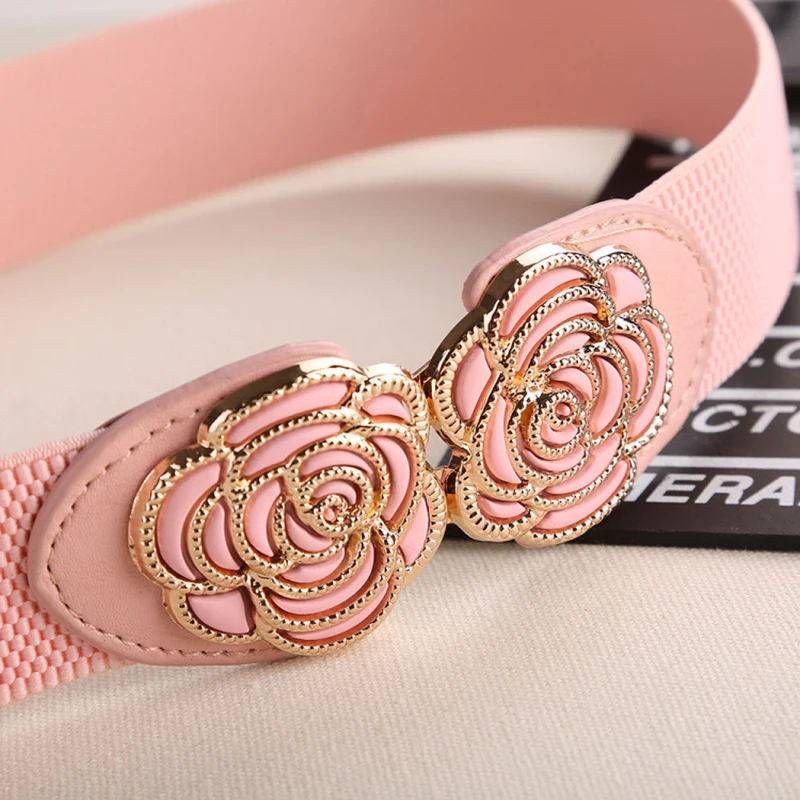 

Elegant Elastic Belts for Woman 3.5*80CM Lady Flowers Belt Pant Accessories 2018 Korean Style Beaded Buckle Wide Belt