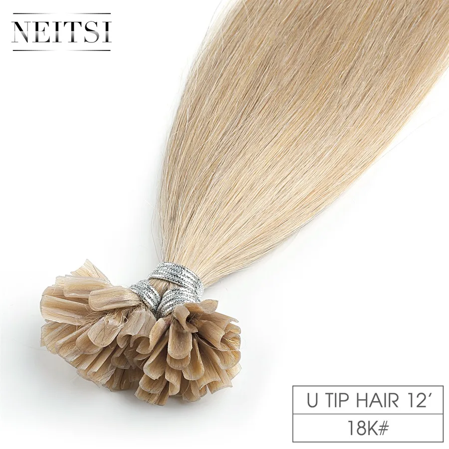 Neitsi предварительно скрепленные волосы для наращивания, u-образные накладные Человеческие волосы Remy, прямые кератиновые капсулы 12 дюймов 0,5 г/локон - Цвет: 18K
