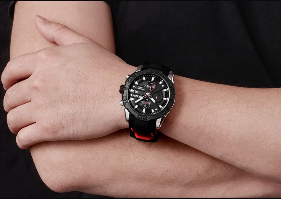 MEGIR Топ бренд Роскошные спортивные часы мужские Силиконовые кварцевые часы армейские военные хронограф мужские наручные часы Мужские часы