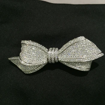 

simple style bowknot brooch pins 925 sterling silver with cubic zircon fine women jewelry smart pave stone free shipping